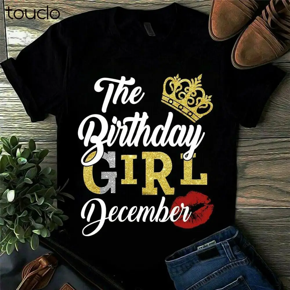 

A Queen Was Born In December Birthday Gift For Women Black Cotton T-shirt S-3XL