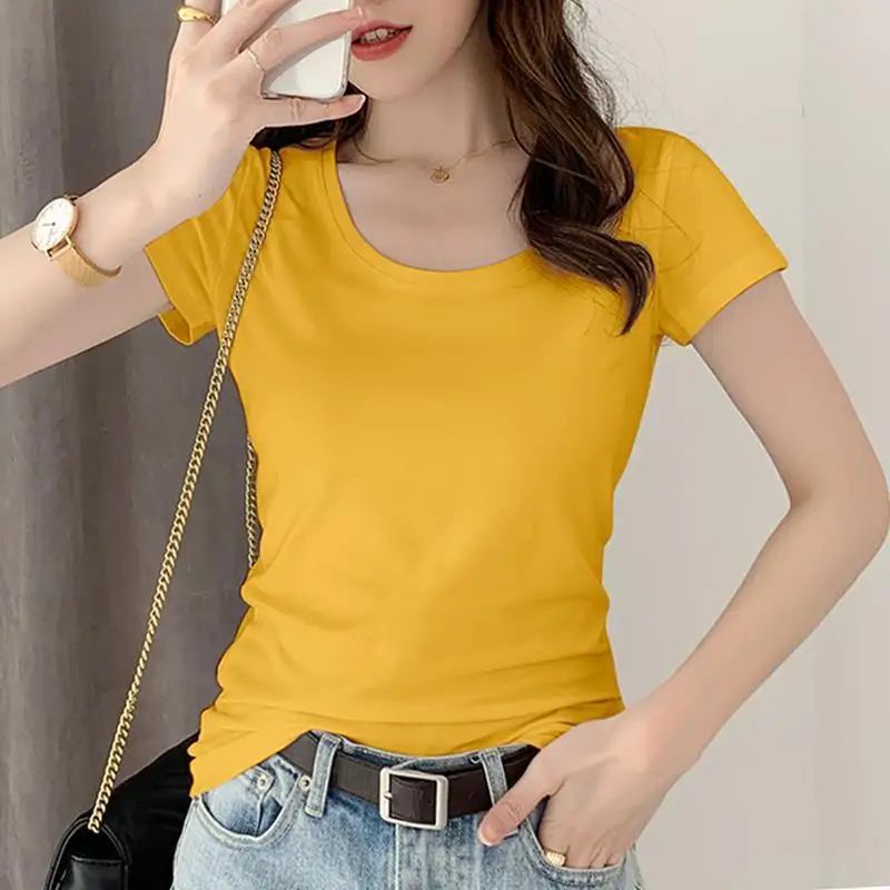 

Short-sleeved t-shirt women's slim cotton half-sleeved Blouse women's round neck fashionable white undershirt women's 2021 new s