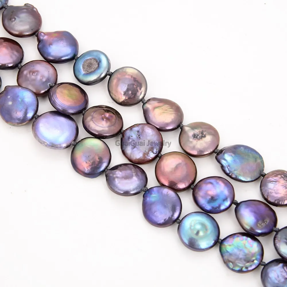 

GG Jewelry 3strands 13mm Natural Black Coin Pearl Bracelet