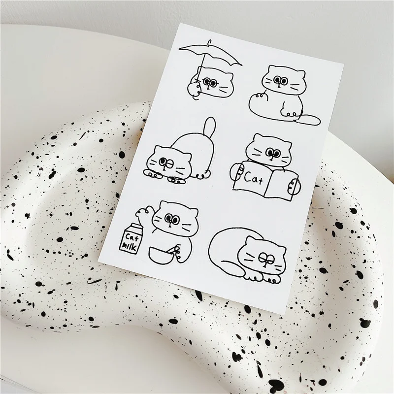 Милые наклейки с мультяшным котом и короткими штрихами корейские Instagram без