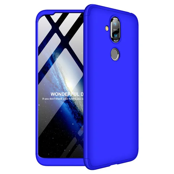 blue 3 в 1 360 Жесткий Роскошный чехол для Nokia 7 6,1 Plus противоударный матовый пластиковый закаленное стекло Полный Чехол для Nokia 8,1 X6 X7 - Цвет: blue