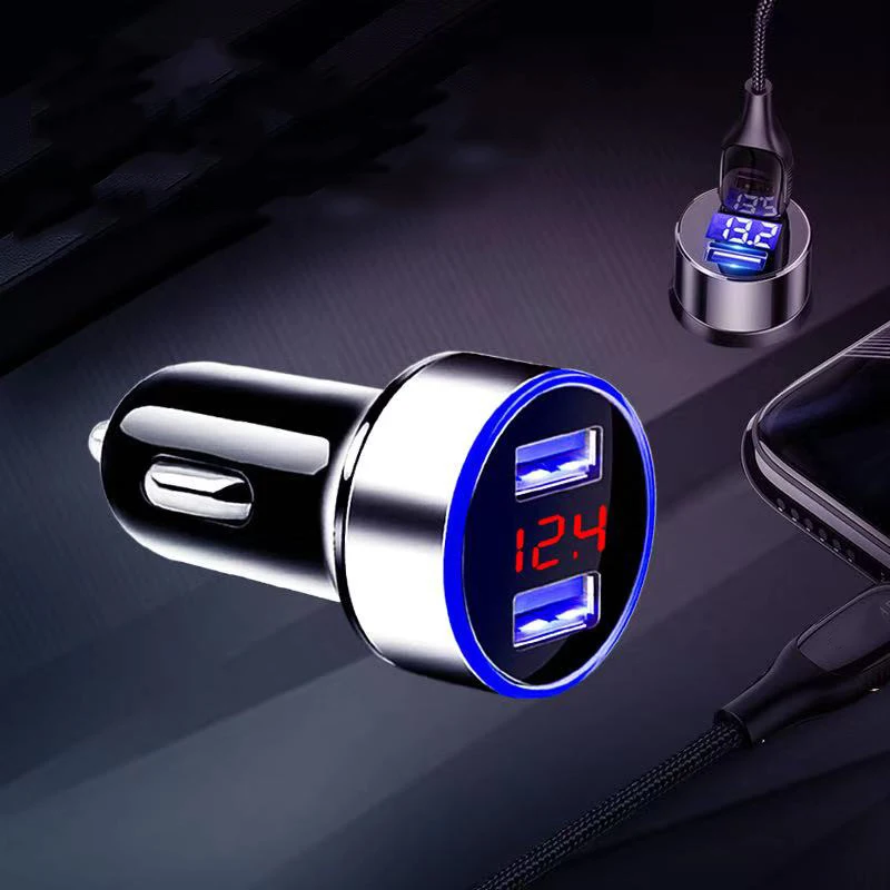

Car Charger Dual USB QC 3.0 Adapter Cigarette Lighter LED Voltmeter For All Types Mobile Phone Charger Smart Dual USB Charging