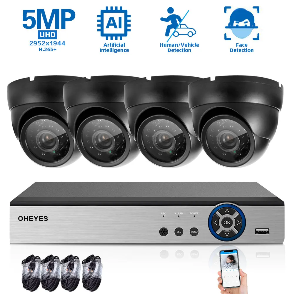 

Купольная IP-камера видеонаблюдения H.265, купольная система безопасности с питанием по Ethernet, 4 канала, 5 МП, комплект уличных камер видеонаблюд...