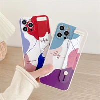 art retro abstract wrist strap phone case for iphone 12 11 pro max xr xs max 7 8 plus x se 2020 soft tpu shockproof holder cover
