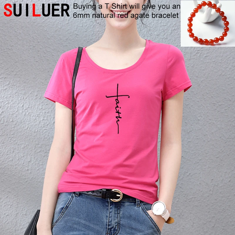 

New T Shirt Women Cross faith letter print Cotton T-shirts Summer Tee Girls Skate Tshirt Tops Short sleeve Jesus Christian