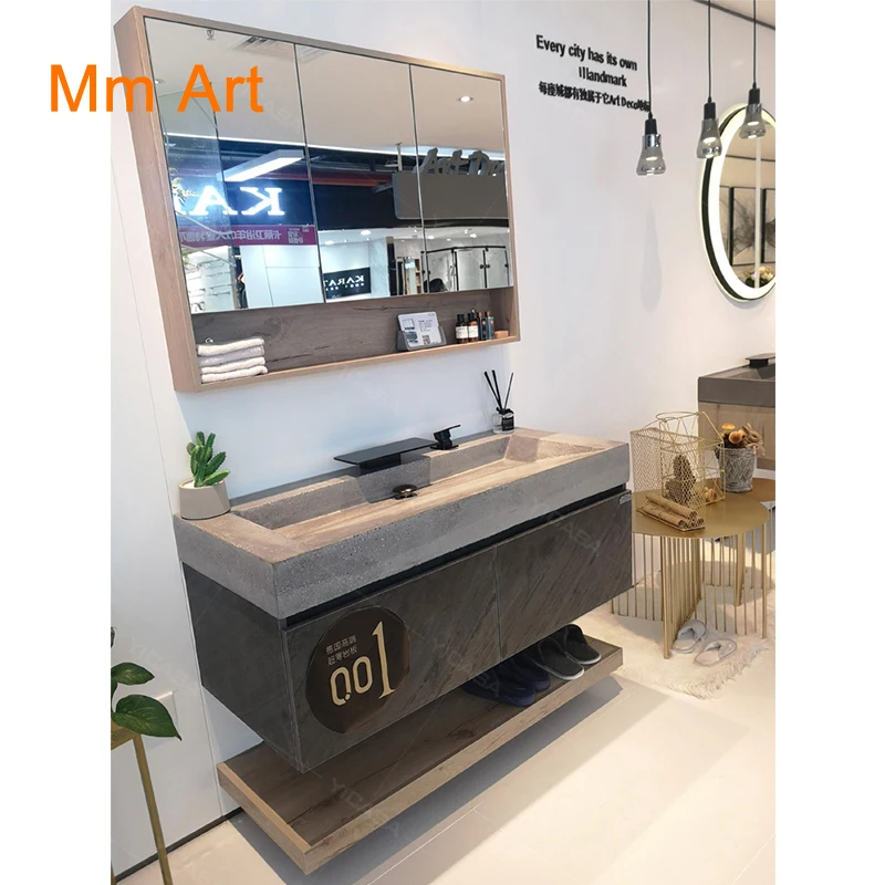 Серый цвет шиферная поверхность современные шкафы для ванной комнаты с зеркалом