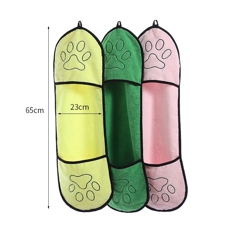 Pets Dog Bath Towels Super Absorbent Drying Towel With Double Pocket Soft Paw Print Blanket for Dogs Bathrobe Cleaning Supplies |