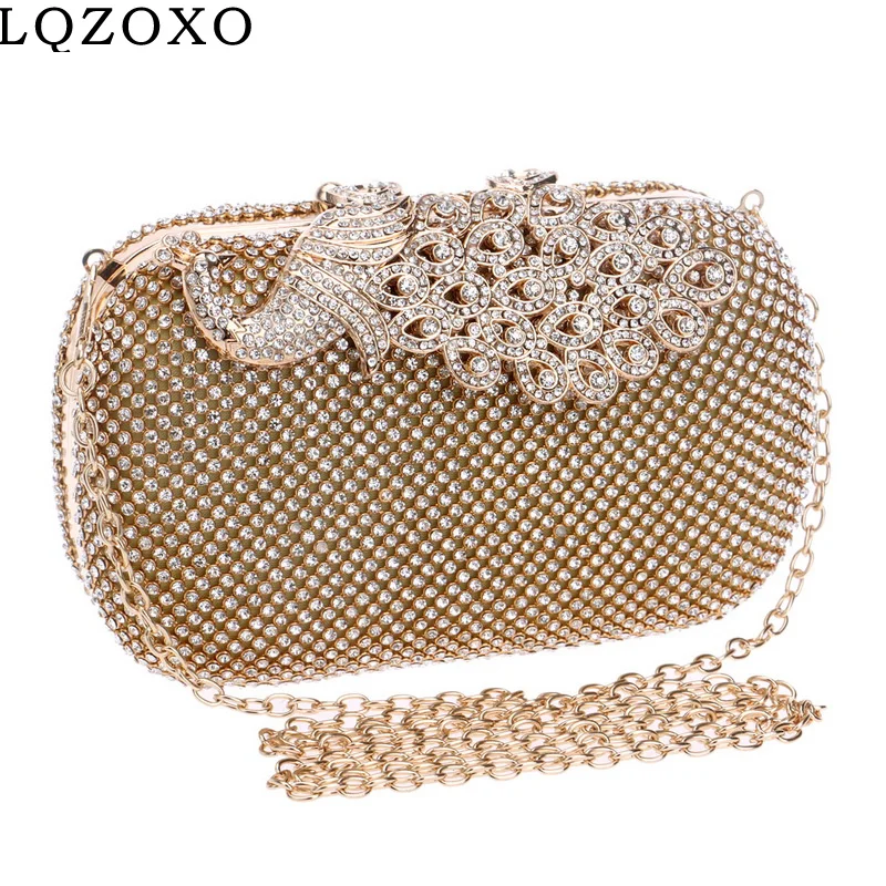 

Peacock Crystal Evening Bags Chain Shoulder Women Day Clutch Full Diamonds Purse Rhinestones MINI Party Holder