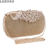 peacock crystal evening bags chain shoulder women day clutch full diamonds purse rhinestones mini party holder