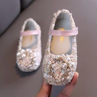 kids girls pearl crystal princess shoes 2020 new wedding dress non slip pu leather flat dance shoes for children