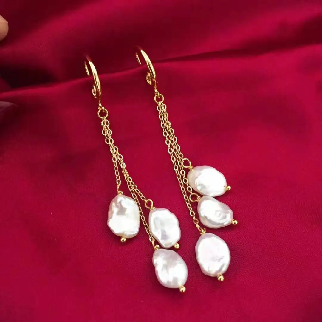 Женские серьги подвески ручной работы с кисточкой и жемчугом в стиле