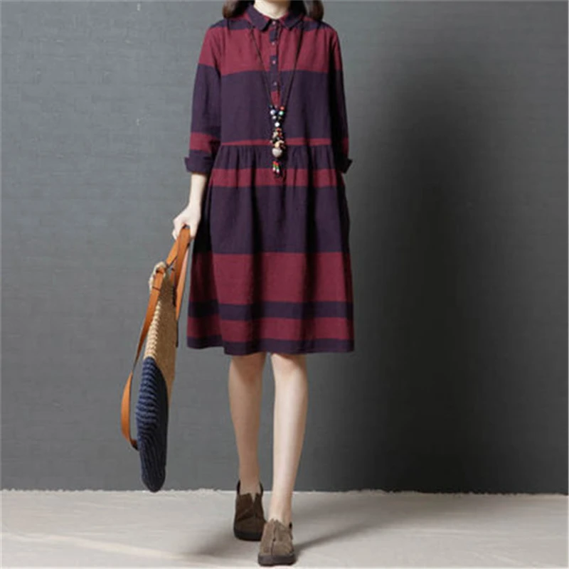 

Свободное женское модное удобное клетчатое платье-рубашка средней длины в Корейском стиле, однорядное Повседневное платье на пуговицах с д...