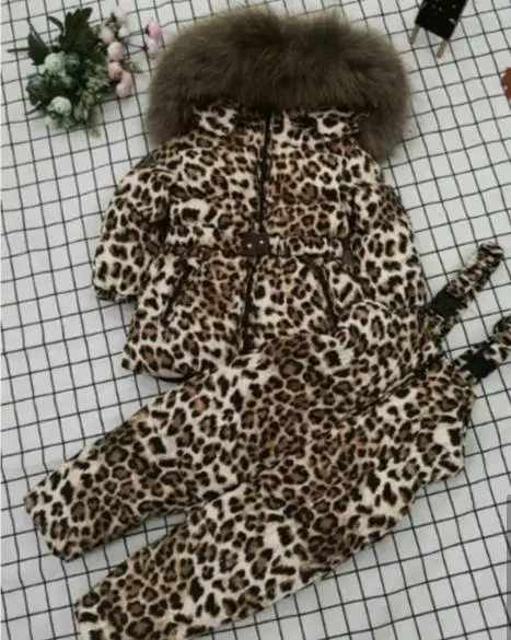 Leopard Зимняя куртка-пуховик с капюшоном детская зимняя одежда теплая верхняя одежда с леопардовым принтом парка с воротником из натурального меха енота пуховик Modis Y1613 - Цвет: Leopard
