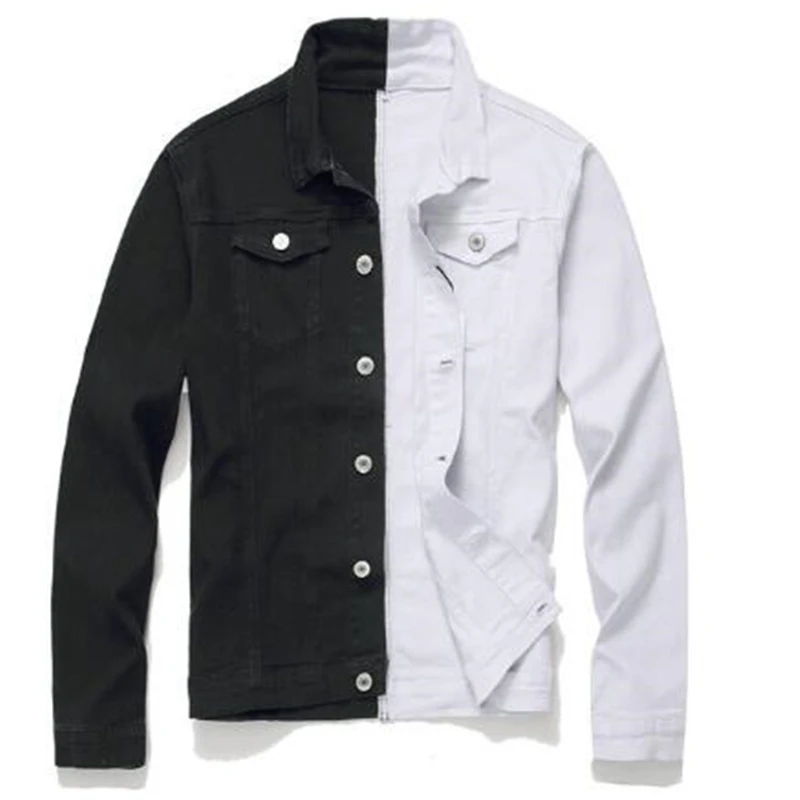 Мужская джинсовая куртка в стиле хип хоп черная или белая составного кроя