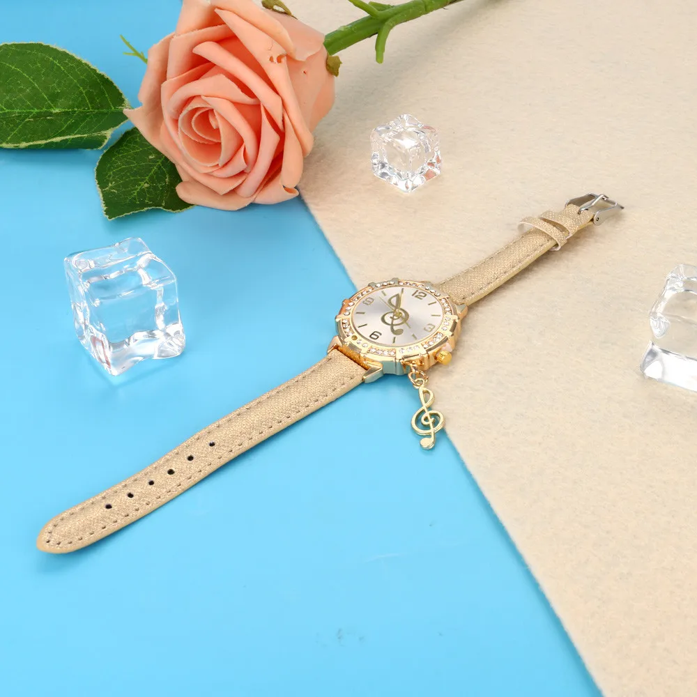 

PopWomen Watch Quartz Wrist Musical Note Tower Rhinestone Pendant Wrist Watch Ladies Girls Clock Hour Reloj Gifts Nice