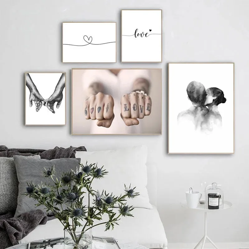 

Black White Romantic Couples Lovers Hand In Hand Canvas Painting Love Quotes Wall Art Poster Print Fashion Picture Home Decor