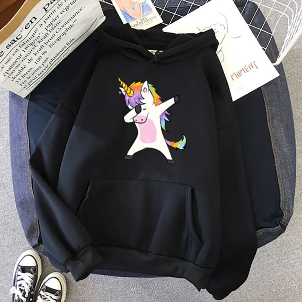 

Unicorn Print Hoodie Long Sleeve Round Neck Hooded Sweatshirt