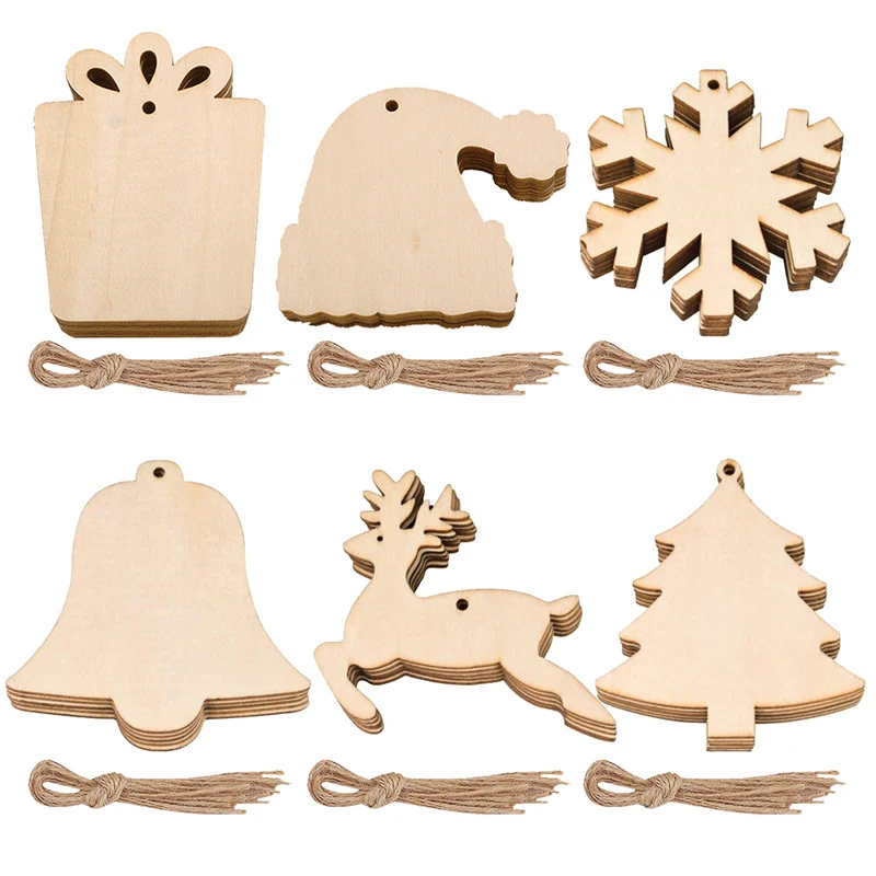 

10Pcs Wooden Ornaments DIY Crafts Tree Hangings Unfinished Wood Cutouts Santa Tree Reindeer Painting for Kids Holiday Gift Decor