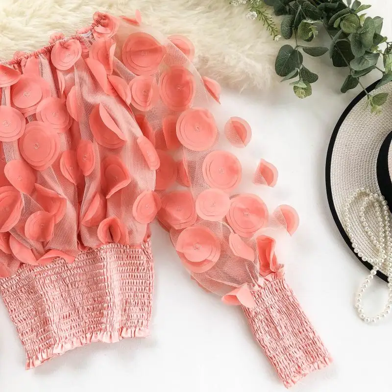 Женская блузка с цветочным узором элегантный розовый топ открытыми плечами