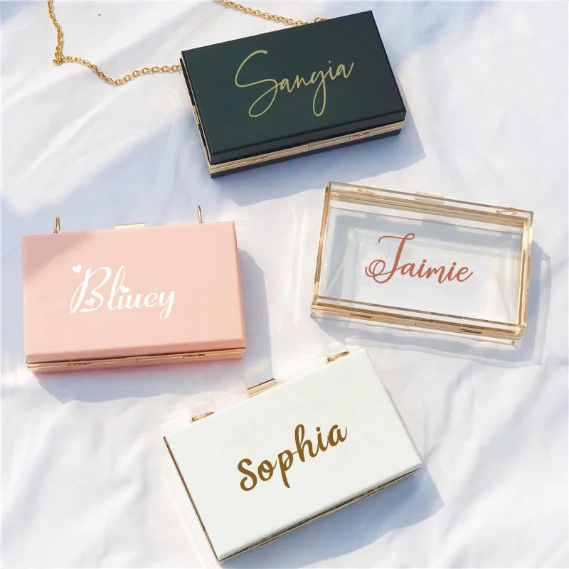 

Personalized Acrylic Clutch Bag Wedding Gift Party Decoration Mini Chain Diagonal Bags Anniversaire Wedding Gifts For Guests