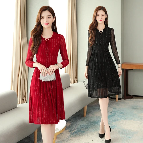 Женское Сетчатое платье с длинными рукавами и оборками | Женская одежда