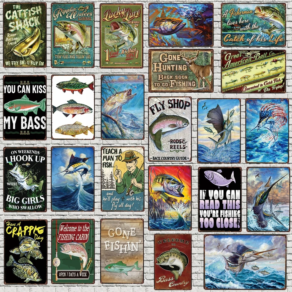 Выходная Охота Рыбалка металлический жестяной знак винтажная стена для бара