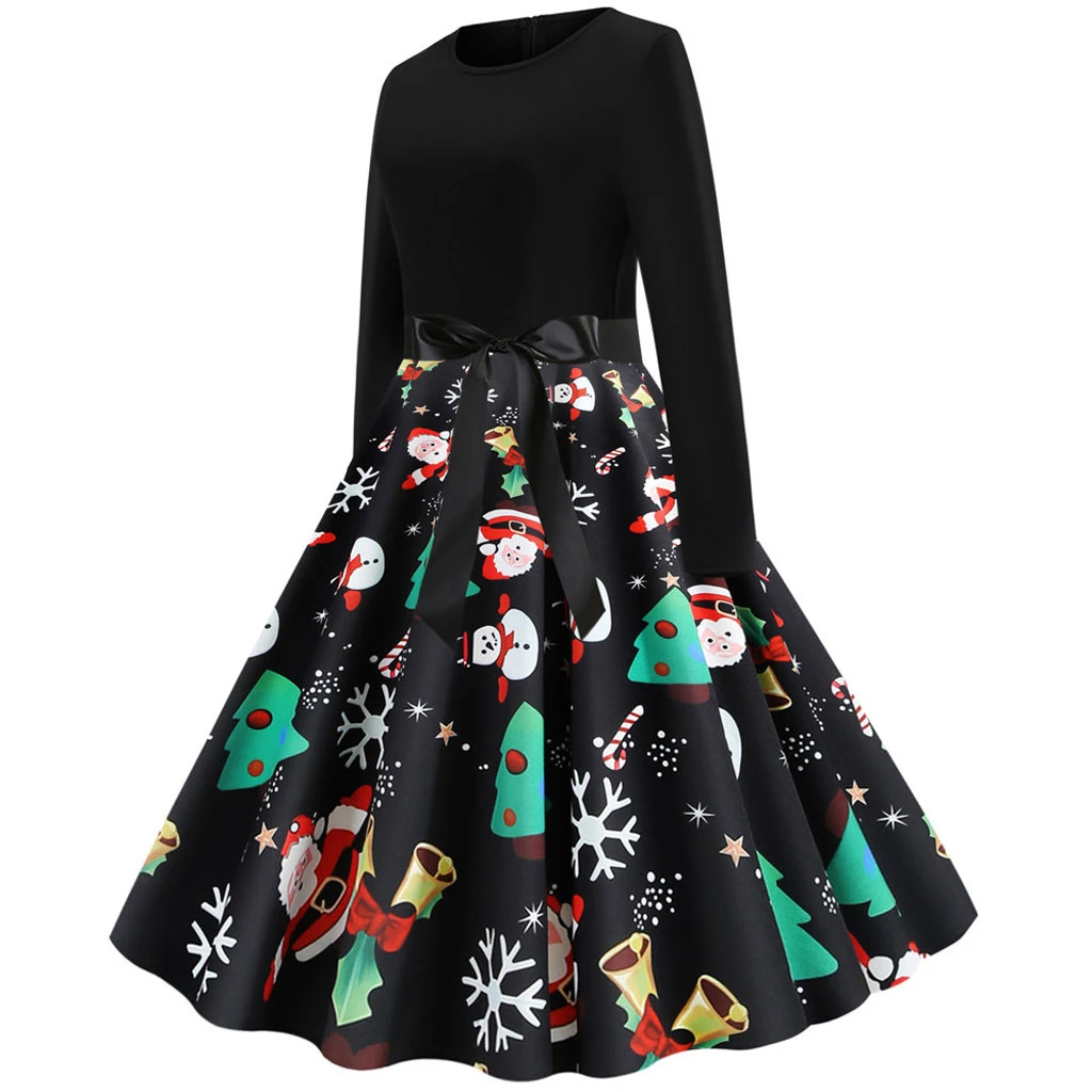 Женское рождественское платье JAYCOSIN Осеннее винтажное с длинным рукавом 50s 60s