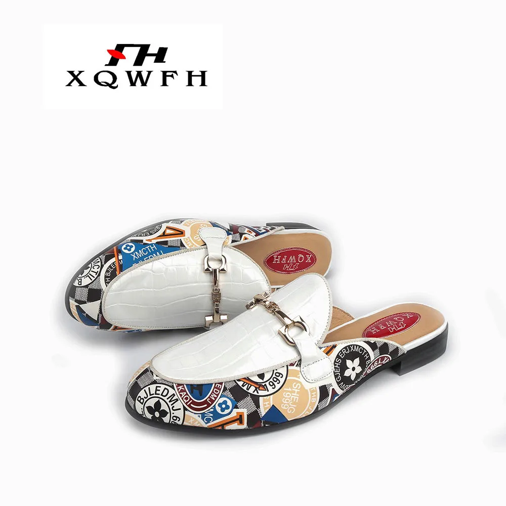 Брендовые летние мужские тапочки XQWFH модные шлепанцы кожаные повседневные