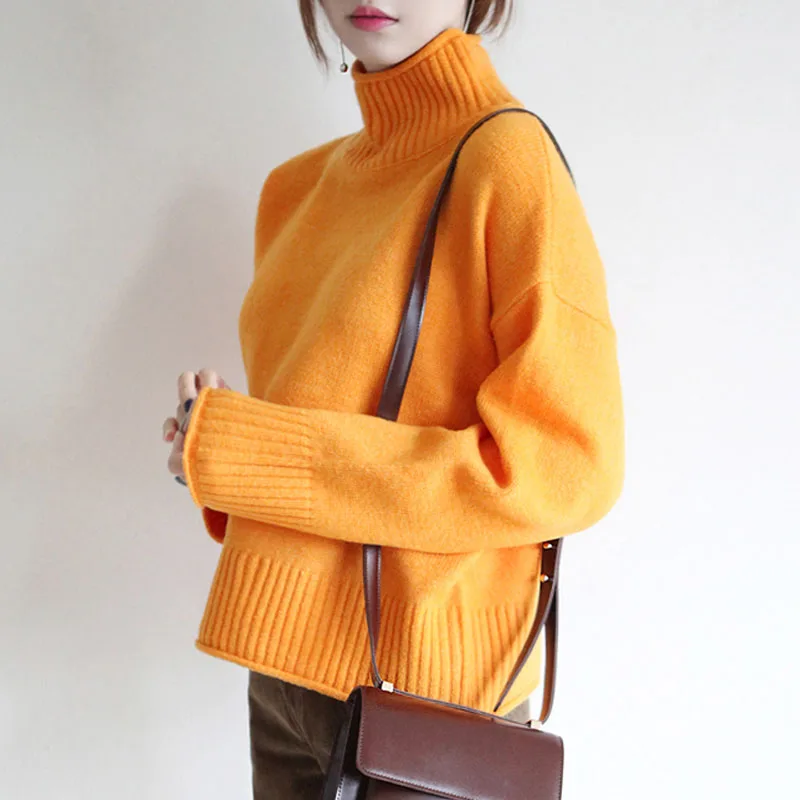 KINOMI осенне-зимний женский свитер с длинным рукавом модный высоким воротом