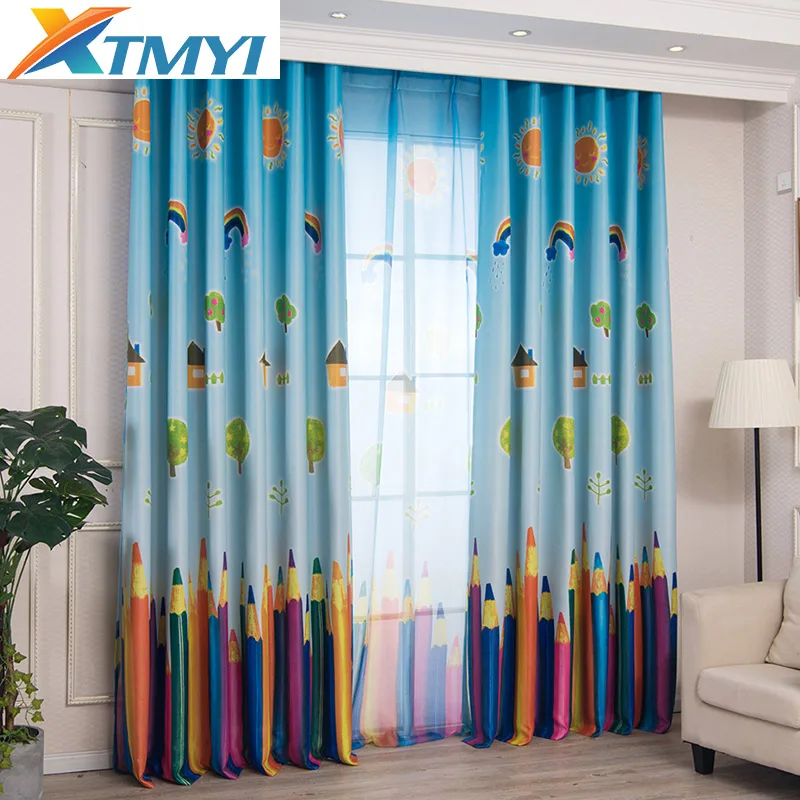 XTMYI Мультяшные голубые затемняющие шторы для мальчиков/девочек детской спальни с