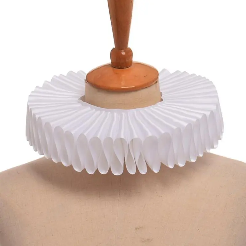 

CPDD Women Girls Victorian Renaissance Elizabethan Ruffled Neck Collar Satin Clown Cosplay Ruff Choker Halloween Party Stage
