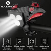 rockbros multifunctional bike light usb rechargeable 130db bicycle handlebar light waterproof bike headlight phone holder