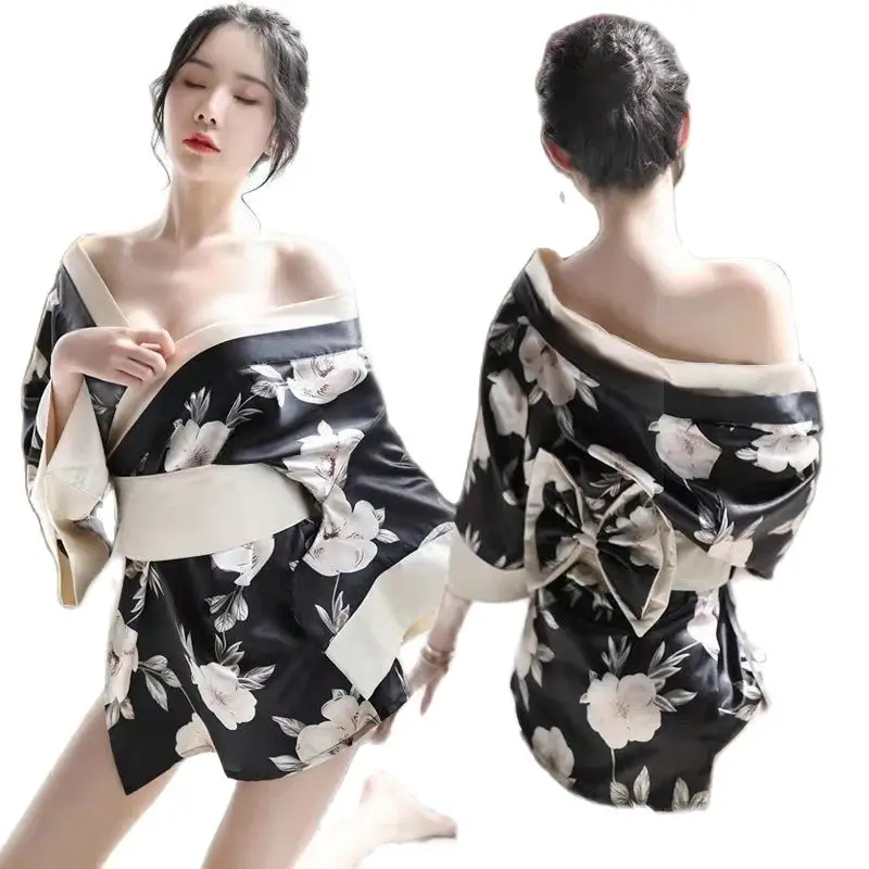 

Wholesale Japanese Kimono Sexy Cosplay Outfit For Women Traditional Style Robe Yukata Costumes Pajamas Soft Silk Belt 3pcs Set B