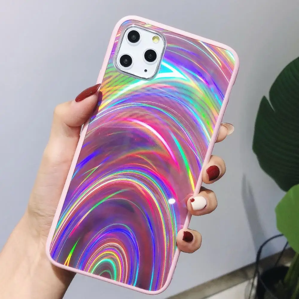 Gelandge Лазерная Радуга текстуры зеркальный чехол для телефона iPhone11 Pro Max X XS XR