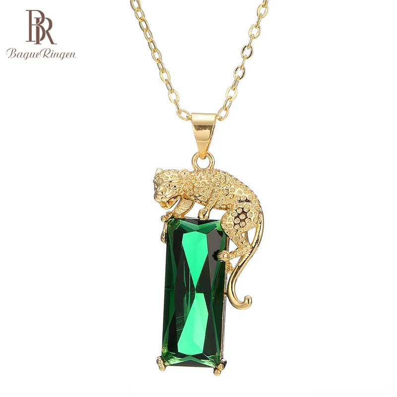Bague Ringen винтажное прямоугольное изумрудное ожерелье для женщин с геометрическим драгоценным камнем Серебро 925 ювелирное изделие зеленая Золотая подвеска с леопардом подарок