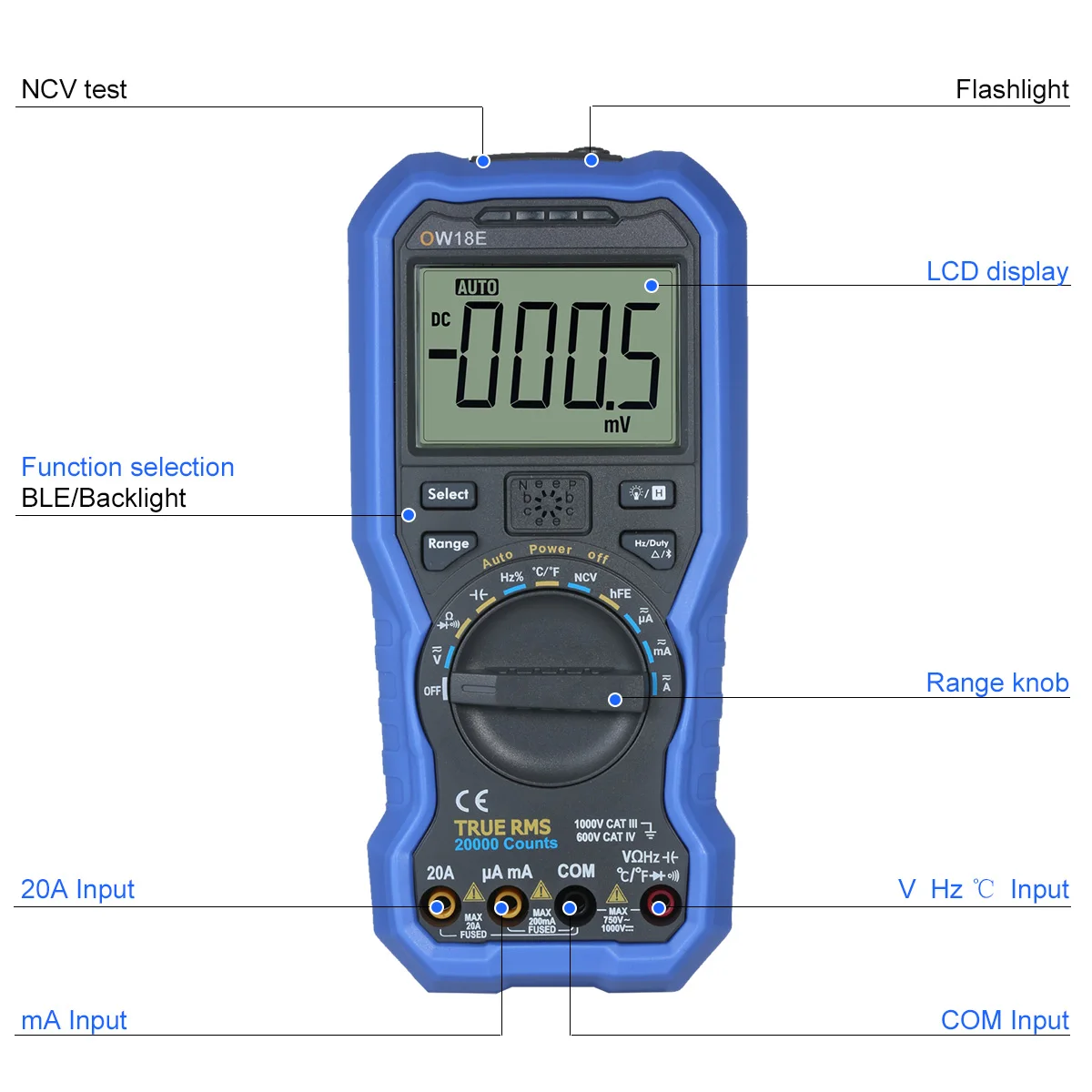 Мультиметр OW18E Smart BLE 1/2 4 0 разряда цифровой ЖК-мультиметр с истинным