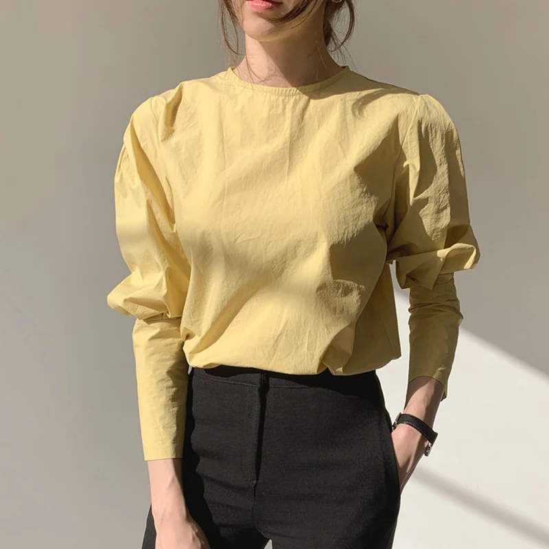 Женская винтажная блузка Getspring белая хлопковая с буфами на рукавах длинным