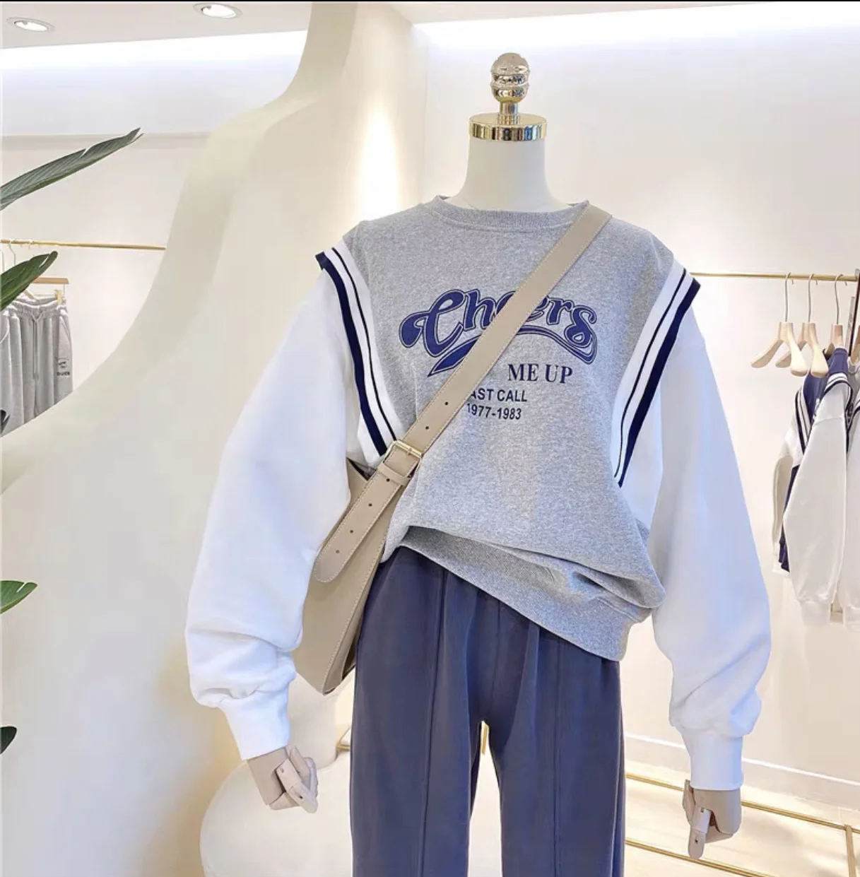 

Осенние свитера из двух частей в Корейском стиле, простой Свободный топ с длинными рукавами в стиле бойфренд с надписью