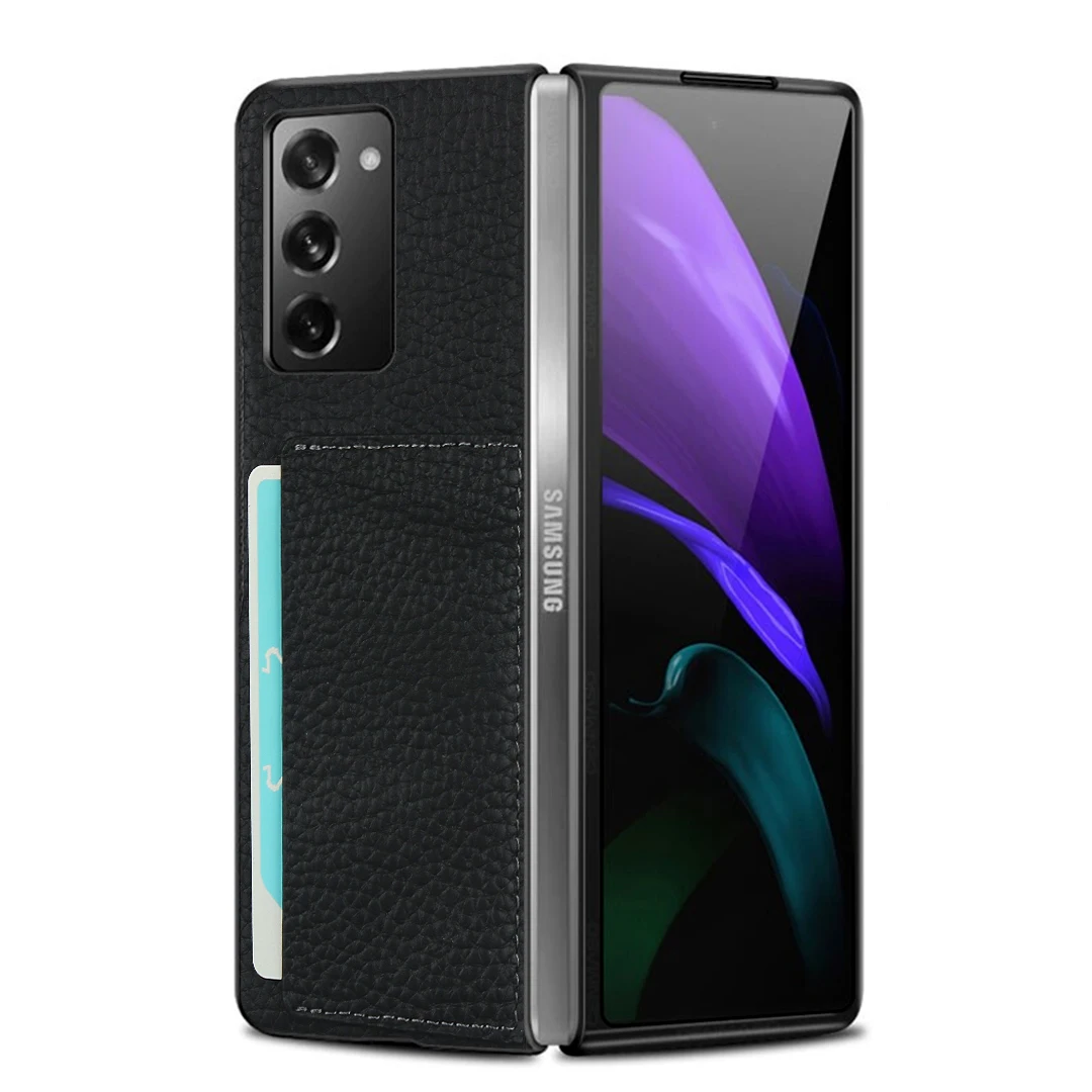 

Luxury Genuine Leather Case for Samsung Galaxy Z Fold 2 Fold2 W21 5G Lychee Pattern Case Shockproof Flip Cover Card Slots