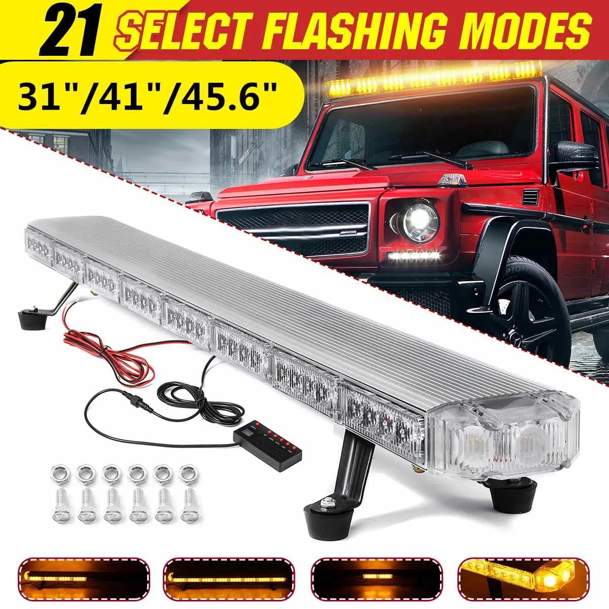 

31" 41" 45.6" Car Led Strobe Light Top Roof Beacon Light Flash Security Warning Flashing Emergency Trucks Trailer Engineering