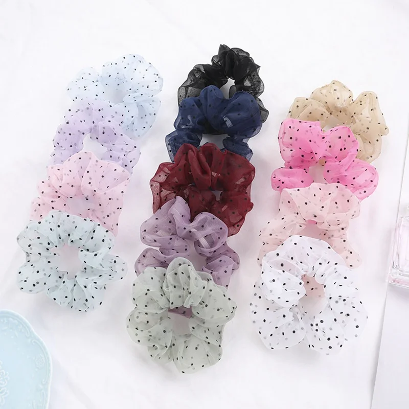 

Small Dot Hair Scrunchie Hair Bands For Women Elastic Lace Hairties Hairbands Headwear Ponytail Holder Fashion