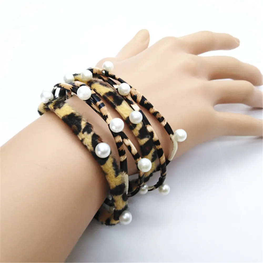 Браслеты женские круглые с леопардовым принтом модные широкие кожаные ювелирные