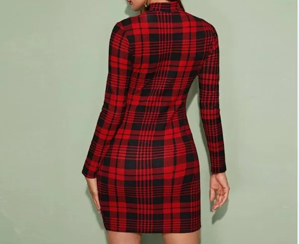 Женское платье футляр ZAFUL винтажное облегающее мини в клетку с узором гусиные