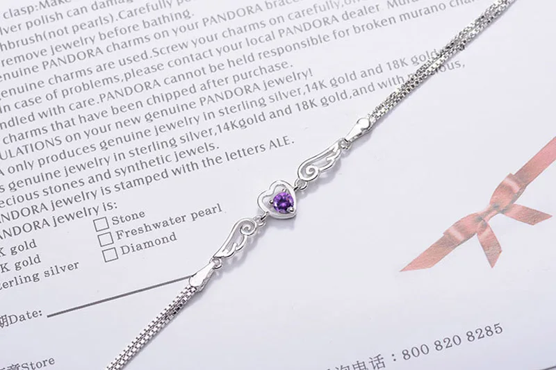 Элегантный браслет с ангельскими крыльями и хрустальным сердцем для женщин