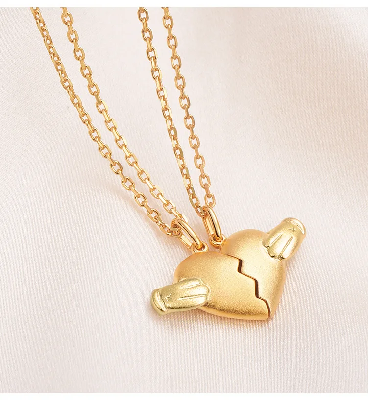 

2021 Korean Wave Simple Fashion Heartbreak Time Necklace Set Chain Love Heart-shaped Couple Necklace Pair Necklaces for Women