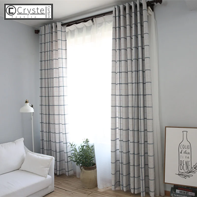 

Chenille Cotton Linen Shade Curtain Simple Checkered Elegant Fabric New Special Offer Modern Curtains for Living Room