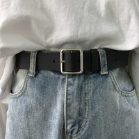 2021 pu leather belt women square buckle metal pin buckle jeans black belt chic luxury brand vintage belt female