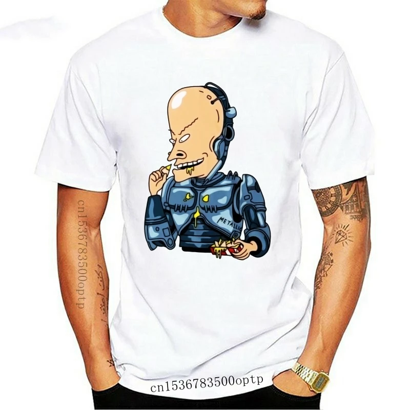 

Новинка, забавная белая футболка Beavis и Butthead X Robocop Eat Nachos в стиле 90-х с карикатурой, топы в стиле Харадзюку, модная Классическая футболка