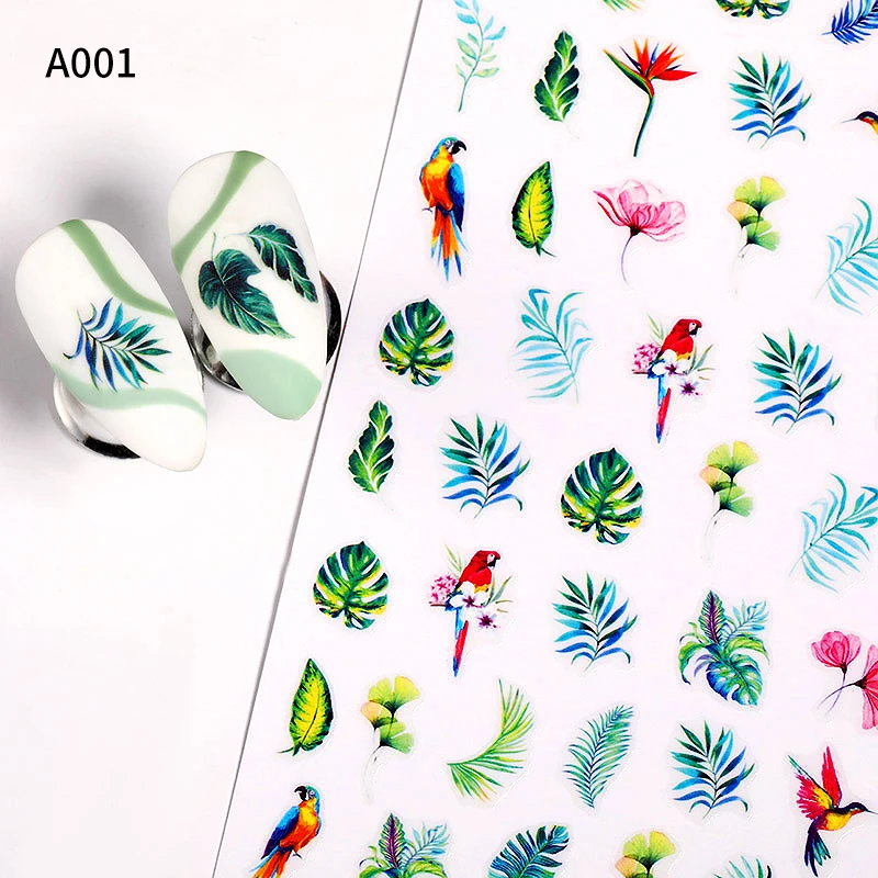 

Harunouta Summer Green Leaves Flower 3D Nail Sticker Stripe Lines Leaf Slider Decals Watermarks Spring Nail Art Decoration