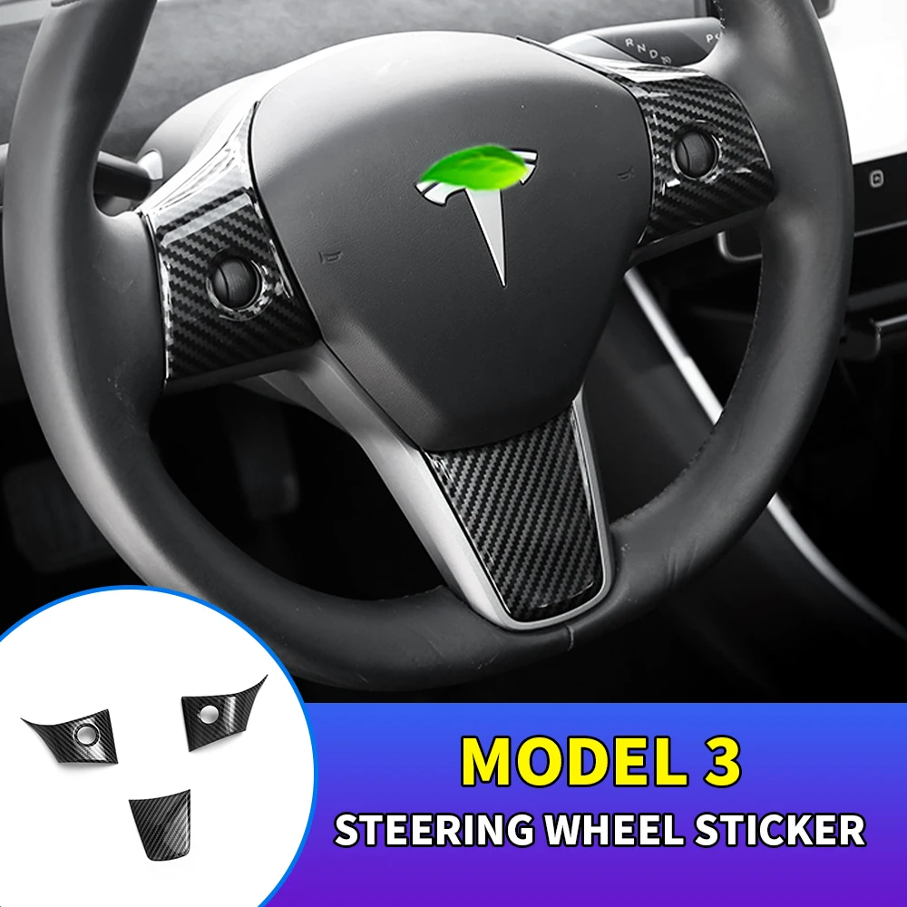 

Car-styling Carbon Fiber Wheel Steering Trim Sticker Decoration Cover For Tesla Model 3 Y 2017 2018 2019 2020 2021 Accessories